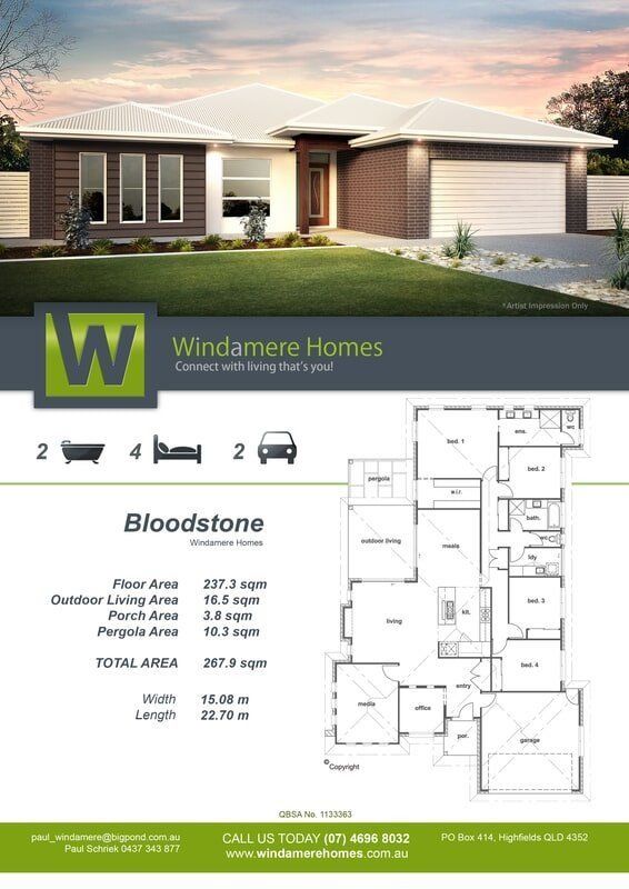 Bloodstone Floor Plan — Windamere Homes in Highfields, QLD