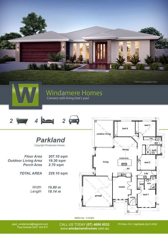 Parkland Floor Plan — Windamere Homes in Highfields, QLD