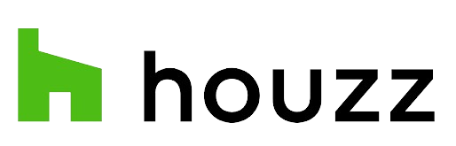 Houzz logo: Green house icon next to the word 