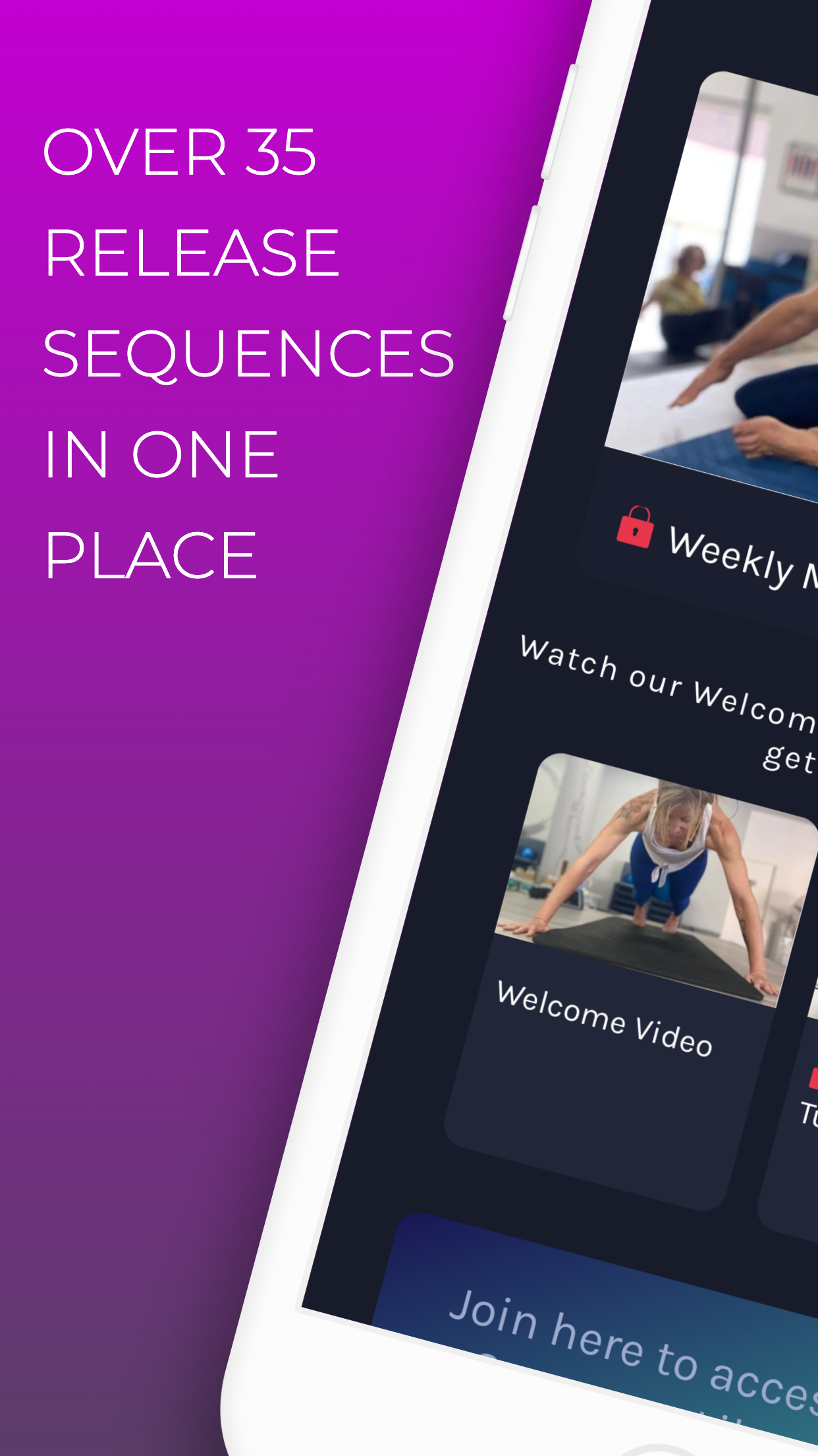 A cell phone with a yoga app on it. movement evolution studio mobile app app store screen shot