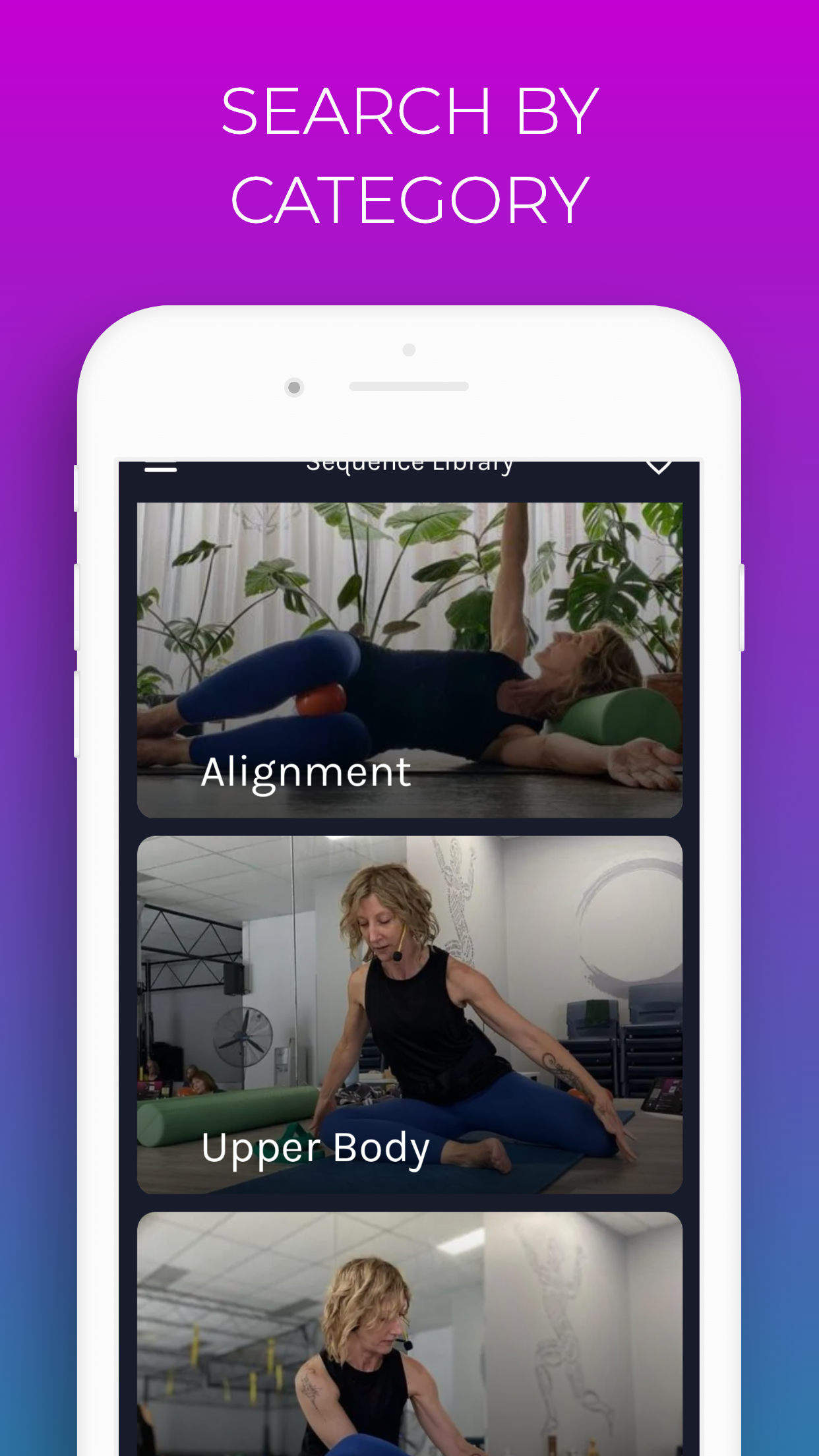 A woman is doing a yoga pose on a cell phone. movement evolution studio mobile app app store screen shot