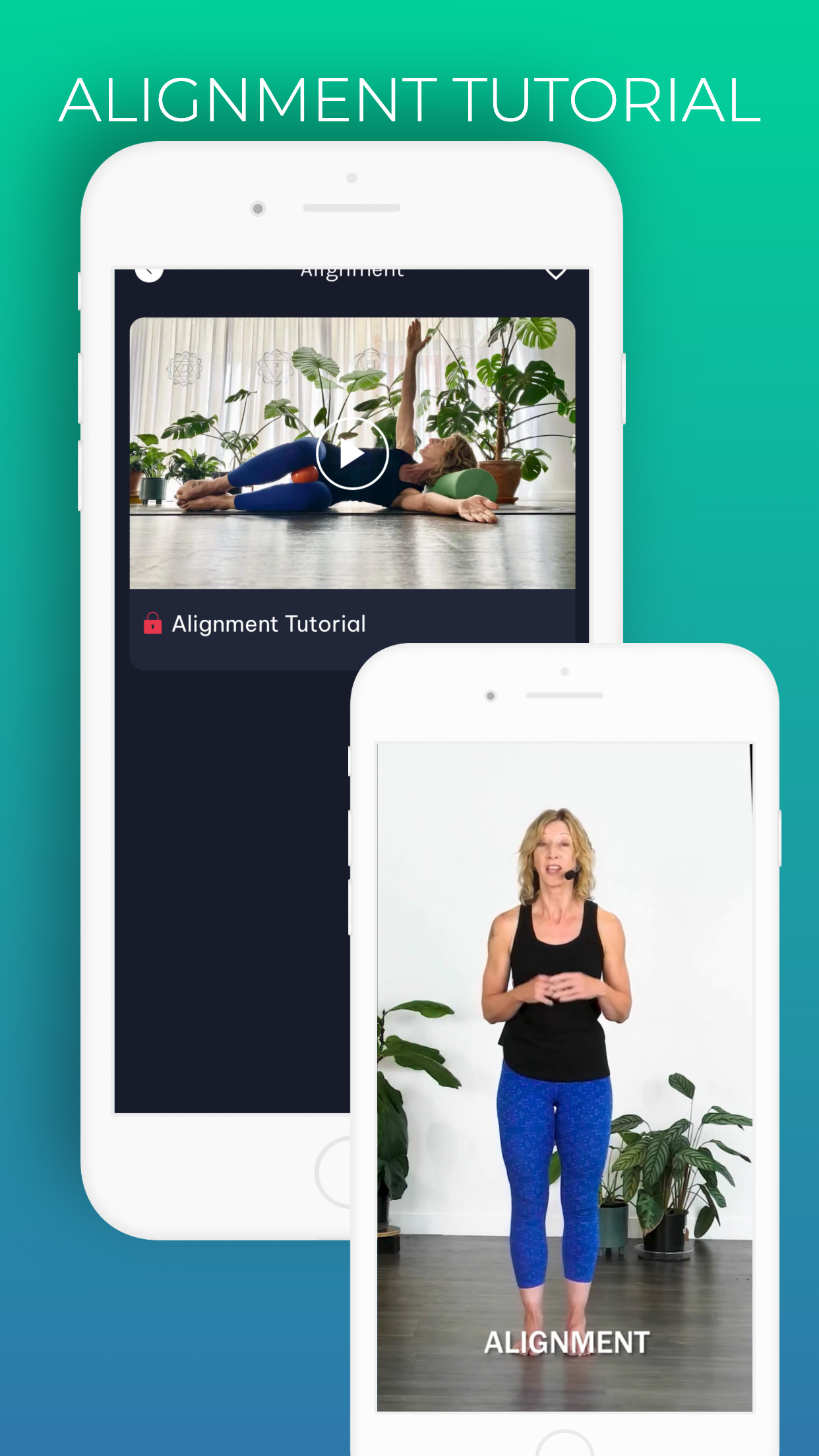 A woman is standing in a yoga pose on a cell phone. movement evolution studio mobile app app store screen shot