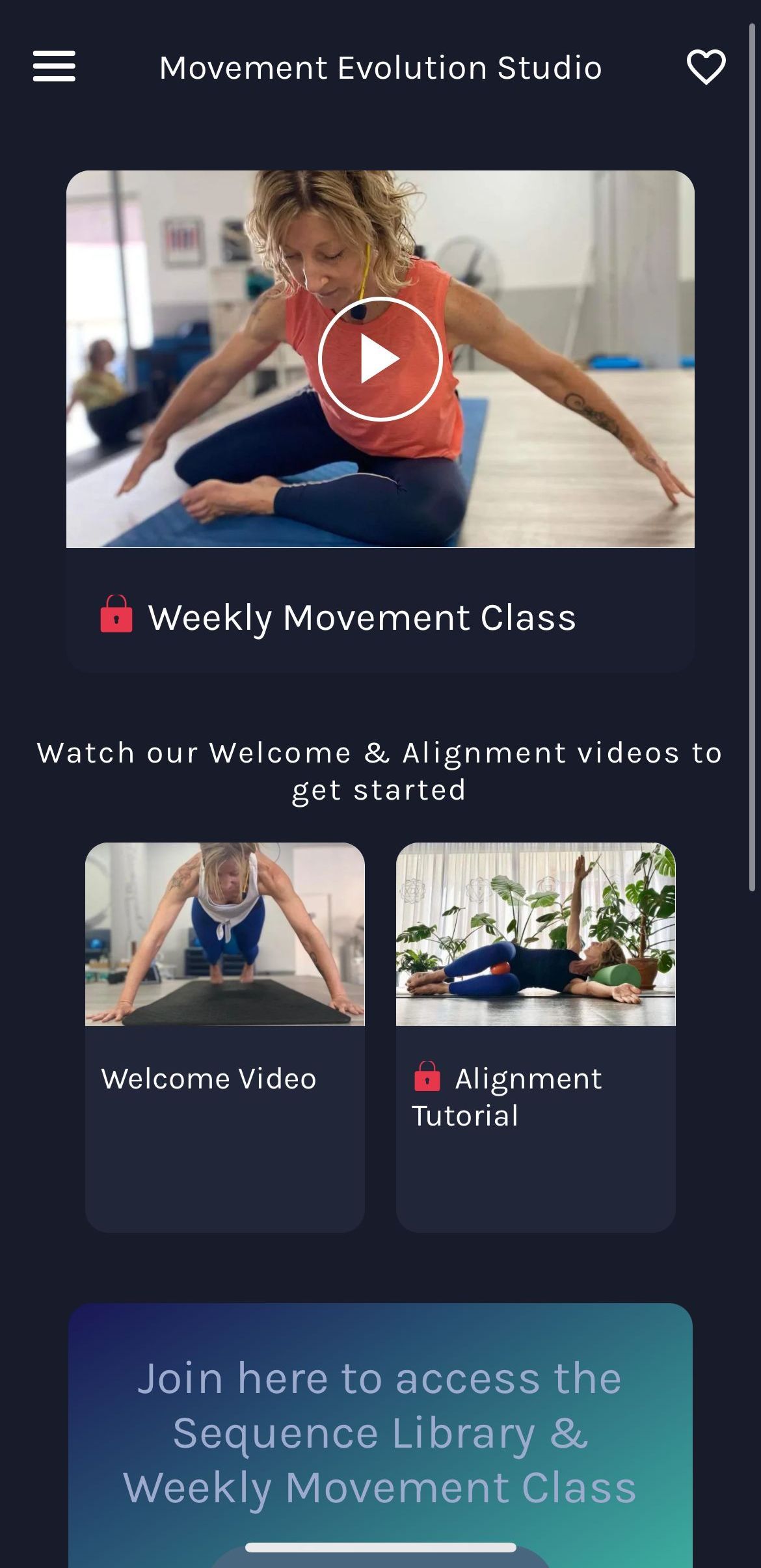 movement evolution studio mobile app screen shot