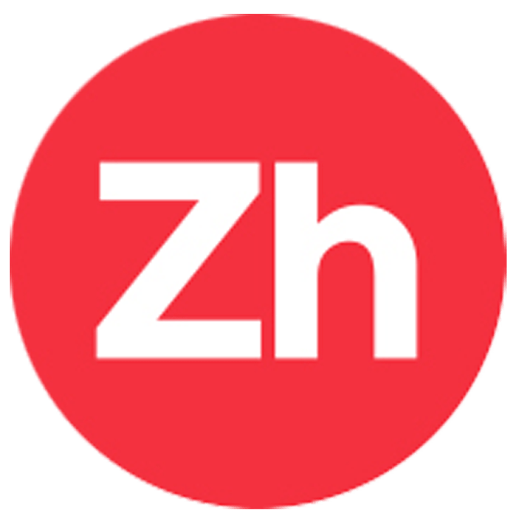 ZOOhaus logo with the letters zh in a red circle on a white background.