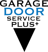 A logo for garage door service plus with a triangle in the middle.