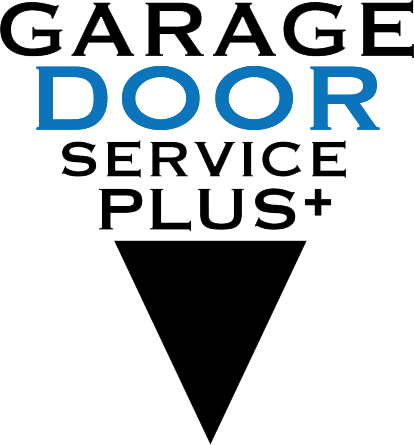 A logo for garage door service plus with a triangle in the middle.