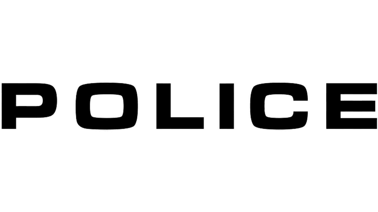 Un logo in bianco e nero per la polizia su uno sfondo bianco.