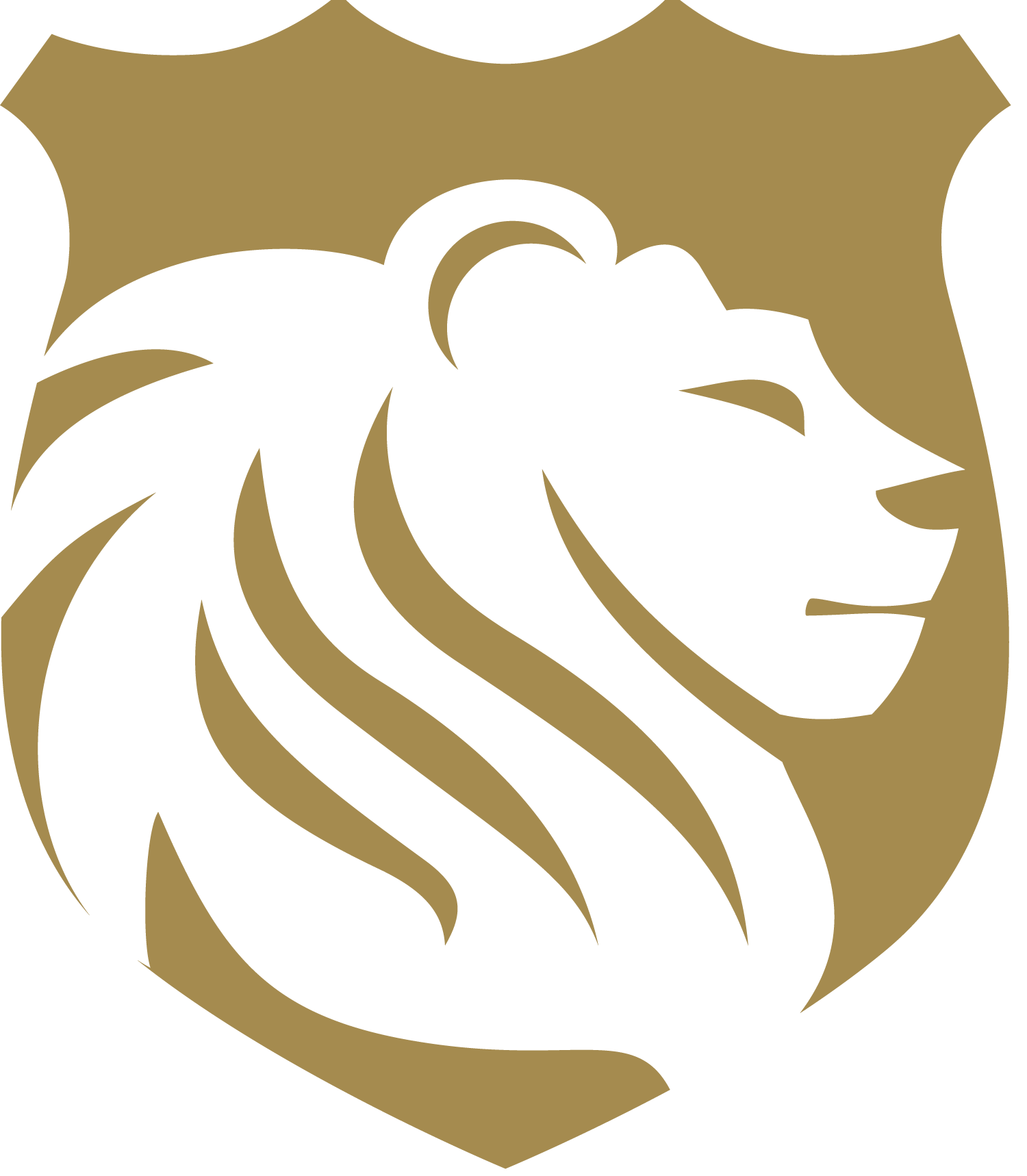 A white lion 's head is on a gold shield.