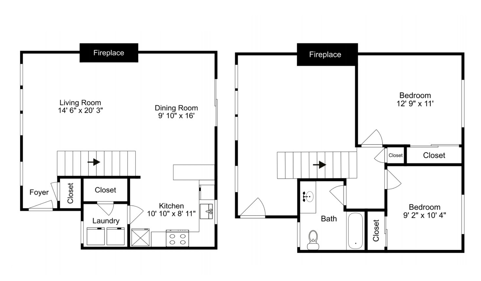Floor Plan: First and Second Floor 2 Bed · 1.5 Bath · 1,135 SF