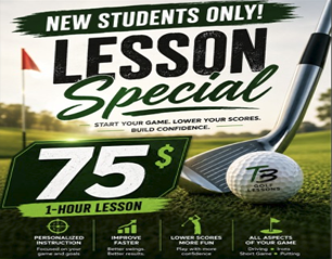 Golf instructor guiding a student's stance on the course