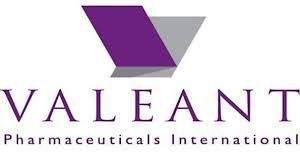 Le logo de valeant pharmaceuticals international est violet et blanc.
