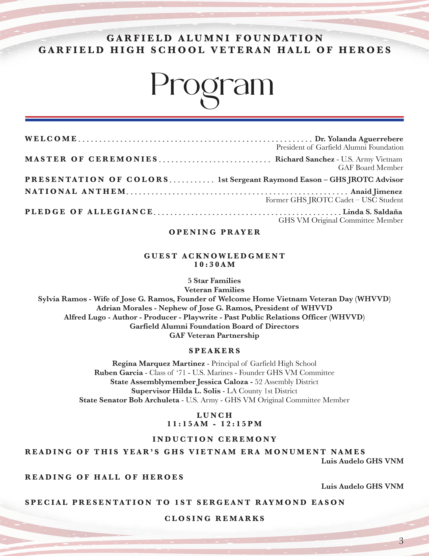 Program cover with black text on white, centered title and event details in a formal layout