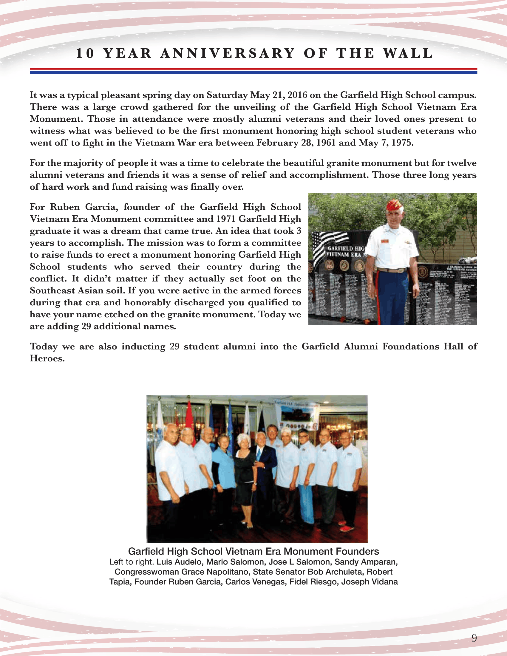 Newsletter page with headline, text columns, and two small group photos on a white background
