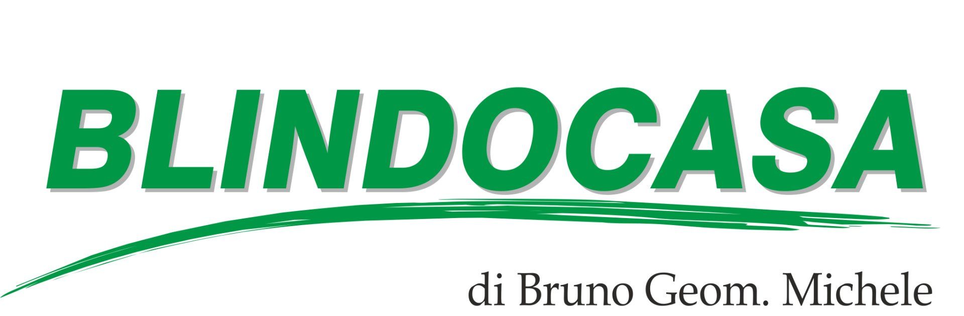 Logo con testo "BLINDOCASA" verde con swoosh e "di Bruno Geom. Michele" sotto.