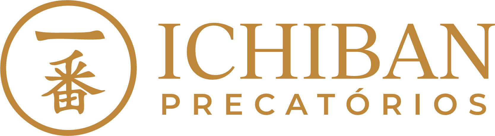 Logotipo da Ichiban Precatorios, com um caractere japonês dentro de um círculo. O texto é dourado.