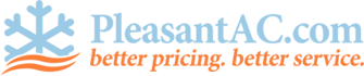 PleasantAC.com logo with light blue snowflake and orange wave, tagline “better pricing. better service.”