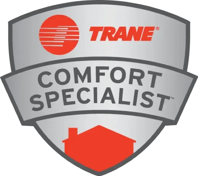 Trane Comfort Specialist shield logo in gray, red, and white