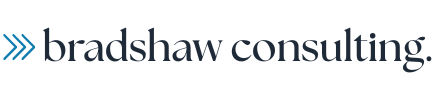 Bradshaw consulting logo with blue chevrons and black text on a white background