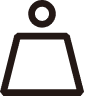 A black line-art icon of a weight, featuring a circle above a trapezoid shape.
