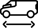 A van icon with a horizontal double-headed arrow underneath, representing vehicle length.