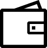 A black and white line icon of a closed wallet.