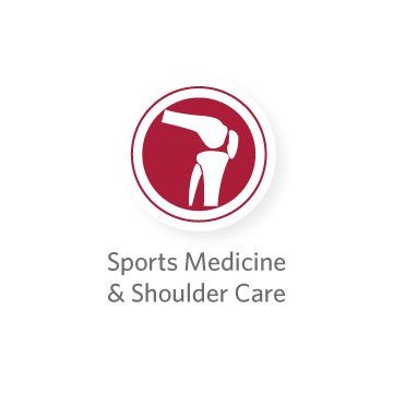 Logo for Sports Medicine & Shoulder Care with a red shoulder icon and gray text
