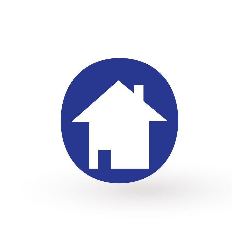 White house icon inside a blue circle on a white background