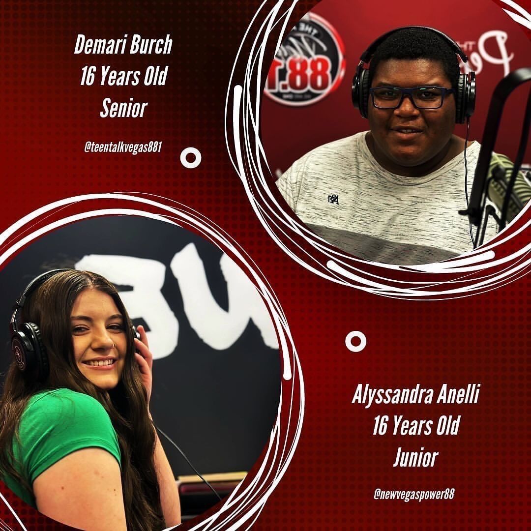 Two smiling people in circular frames on a red background with white text and graphics