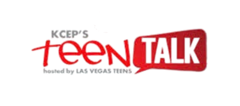 Logo reading “KCEP’s Teen Talk” with “hosted by Las Vegas Teens” beneath in red and black text.