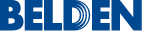 Belden logo in blue with concentric circles.