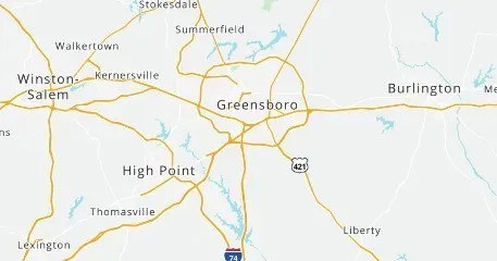 Electrician service area map covering Greensboro Winston-Salem Burlington High Point NC
