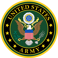 The official emblem of the United States Army, featuring a bald eagle holding arrows and an olive branch on a green disk.