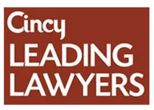 Cincy leading lawyers logo on a red background.