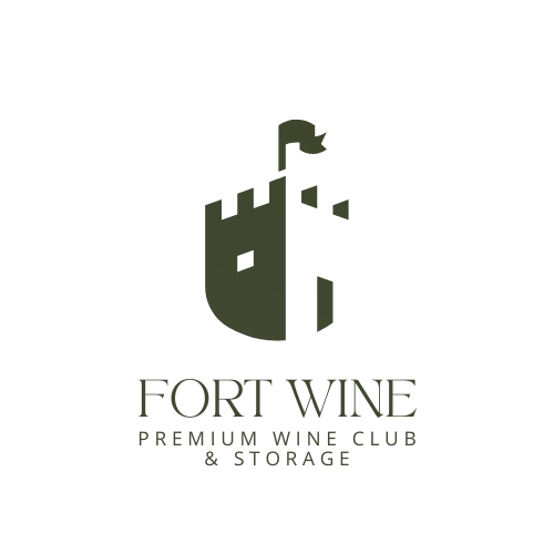 A logo for fort wine with a castle and grapes