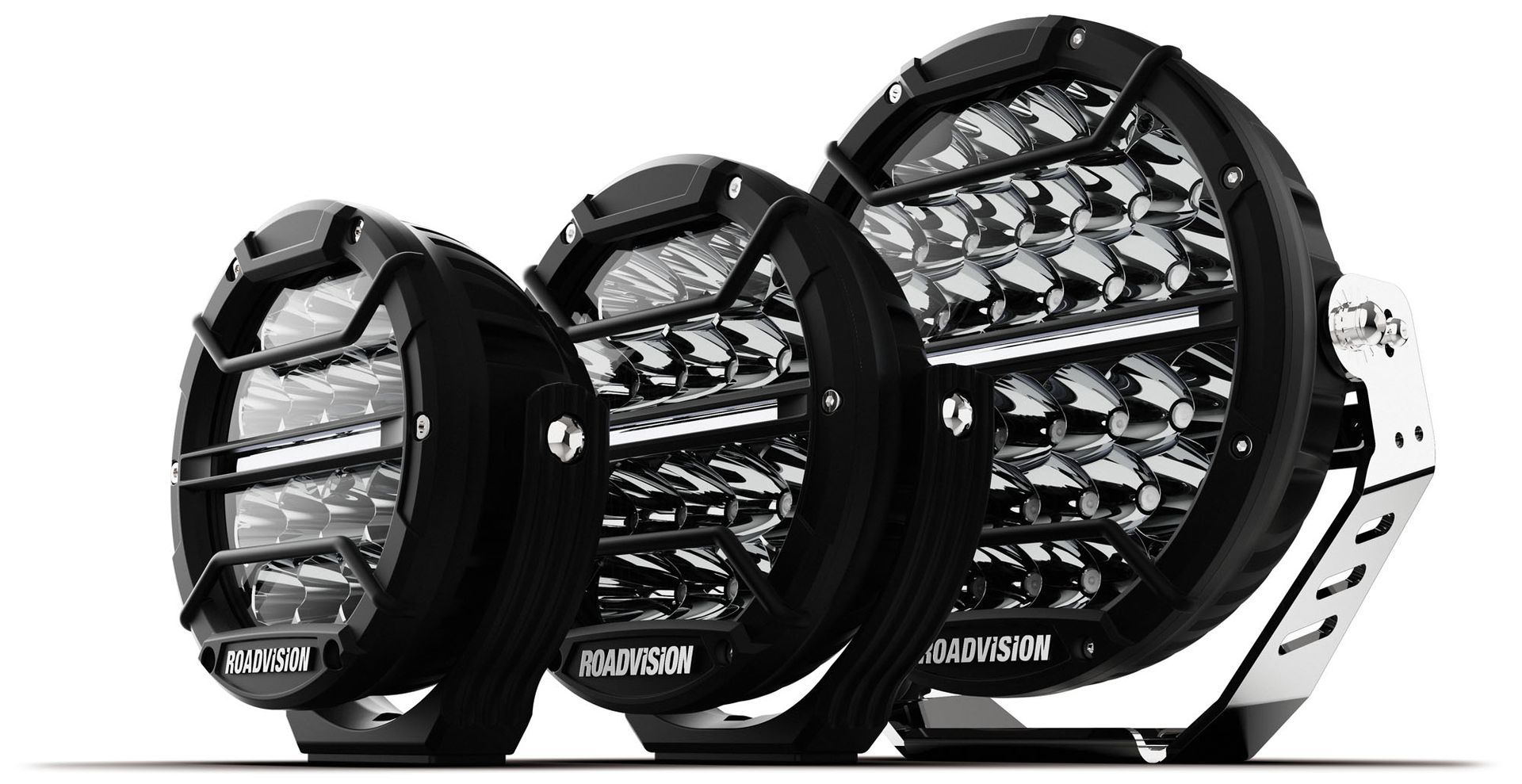 Three Different Sizes Of Led Headlights Are Sitting Next To Each Other On A White Background — Opposite Lock In Wodonga, VIC