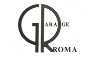 Logo in bianco e nero con la scritta «Garage Roma» e le lettere GR stilizzate e sovrapposte