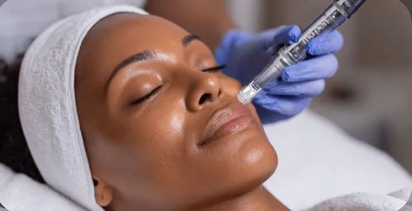 A woman is getting a facial treatment at a beauty salon