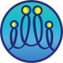 Blue circular logo with four stylized people figures linked by lines and yellow heads