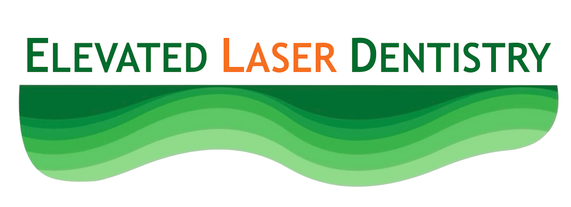 Elevated Laser Dentistry logo with green and orange text over a layered green wave