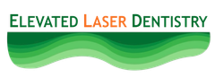 Elevated Laser Dentistry logo with green and orange text over a layered green wave