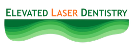 Elevated Laser Dentistry logo with green and orange text over a layered green wave