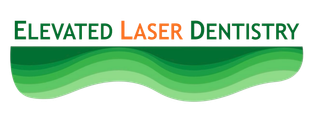 Elevated Laser Dentistry logo with green and orange text over a layered green wave