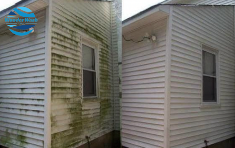 A picture of a house before and after being cleaned