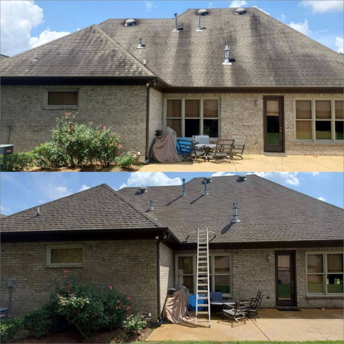 A before and after picture of a house 's roof.