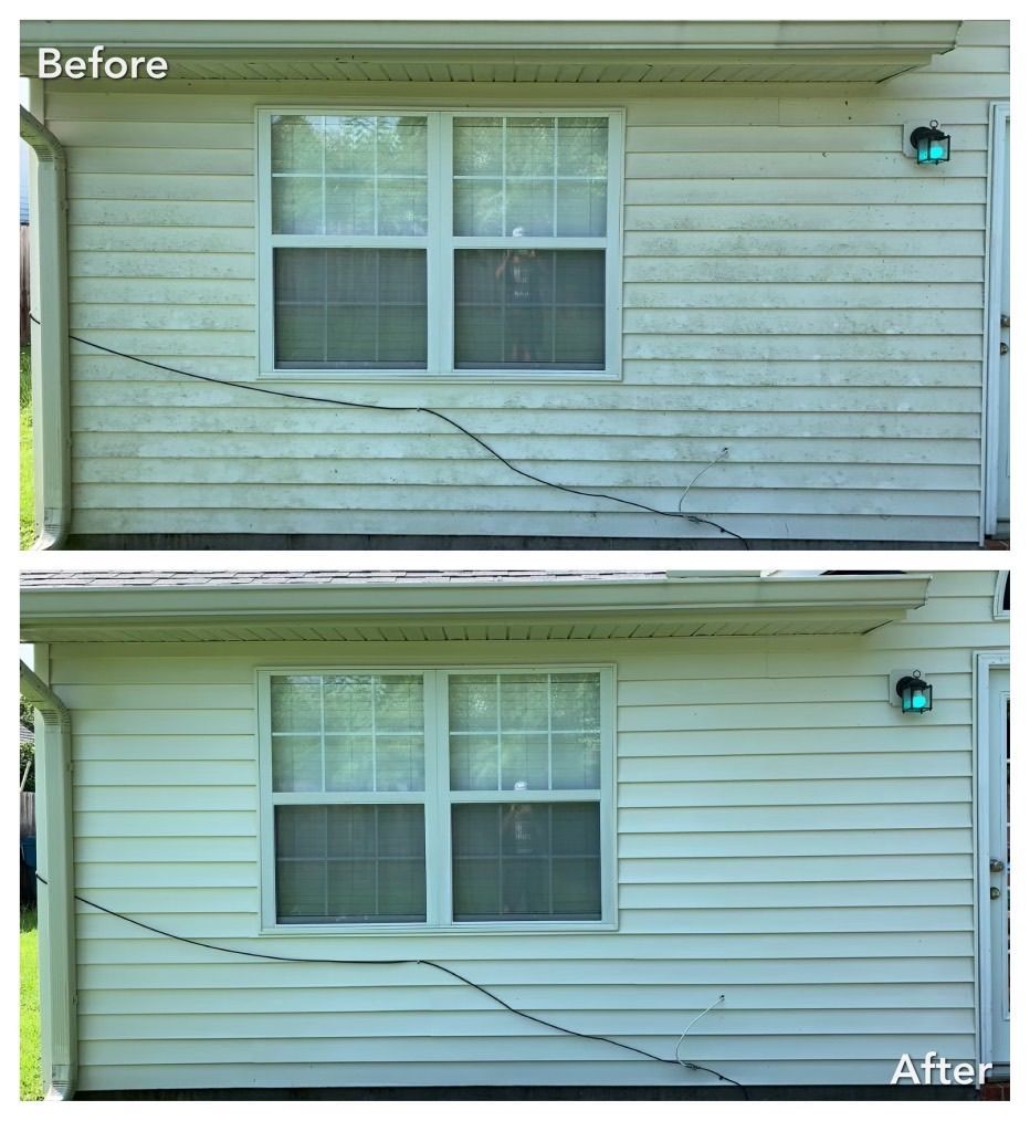 A before and after picture of a house with a window.