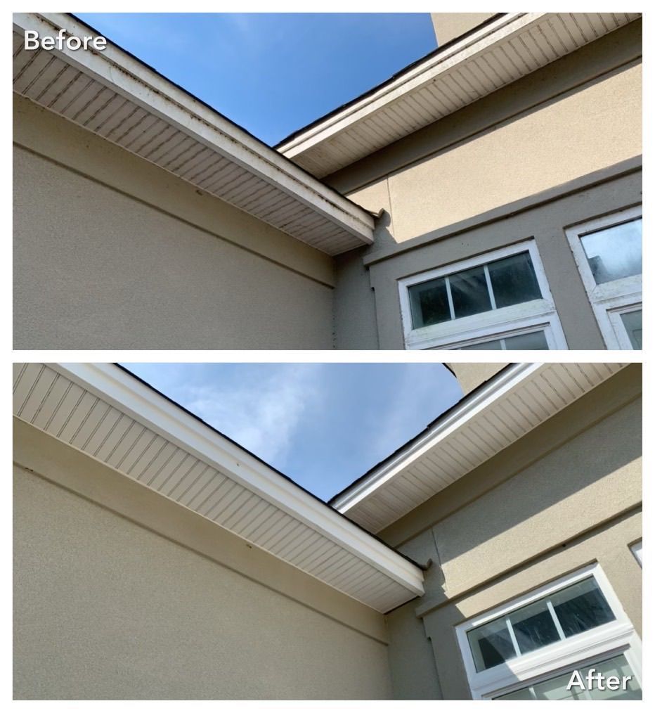 A before and after picture of the roof of a house.