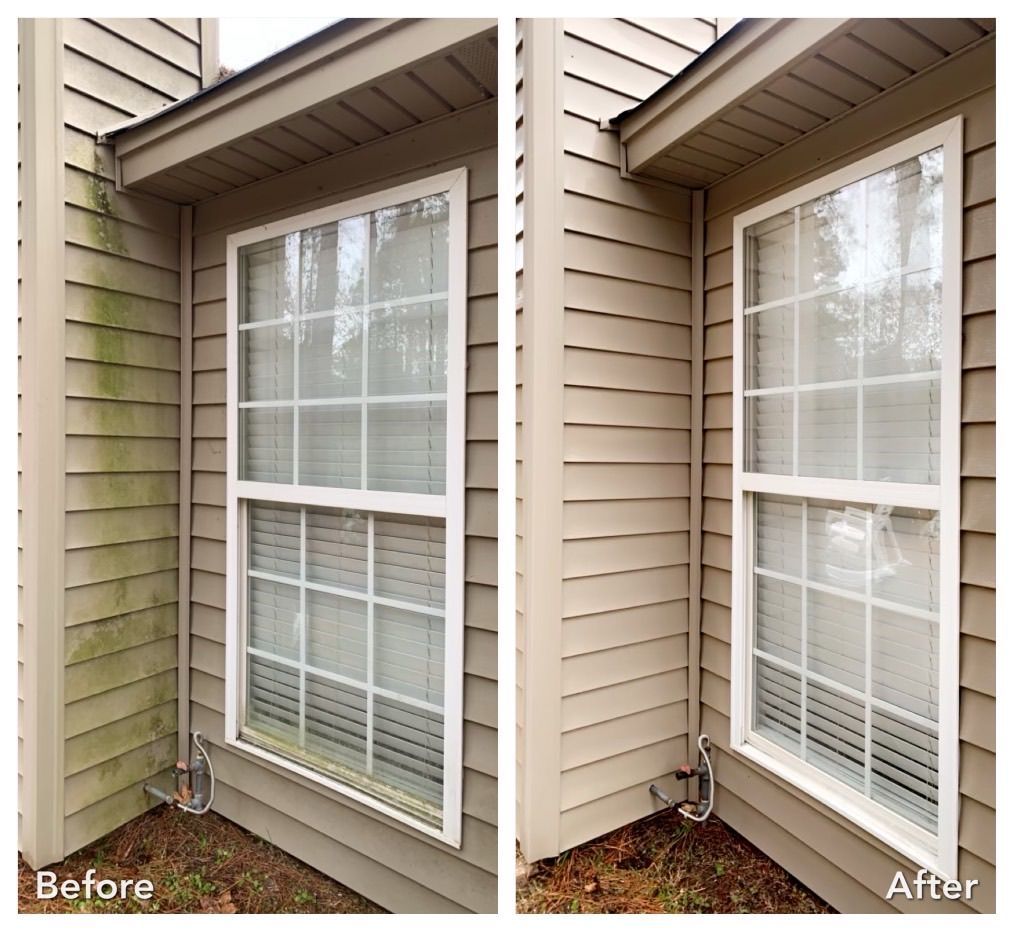 A before and after picture of a window on a house.