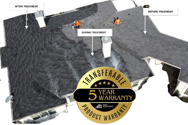 A picture of a roof with a 5 year transferable product warranty