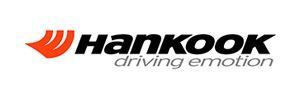 Hankook logo with orange emblem and black “Hankook” text above gray “driving emotion” slogan