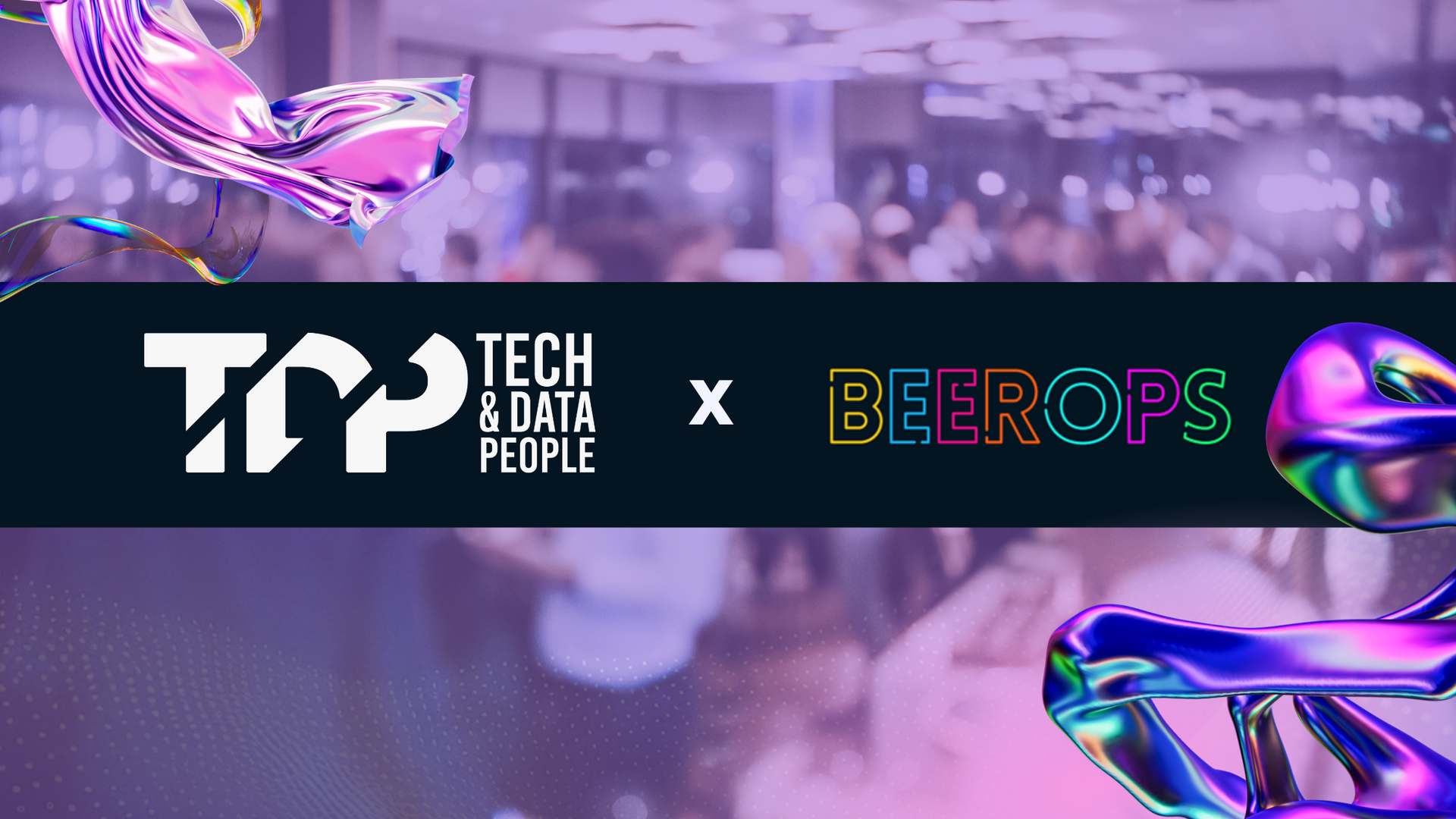 people networking in the background with logos of Tech & Data People and BeerOps